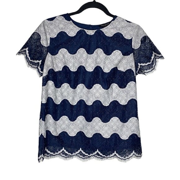 Banana Republic Tops - Banana Republic Outlet Blouse Size S Women's Striped Lace Overlay Cap Sleeve
